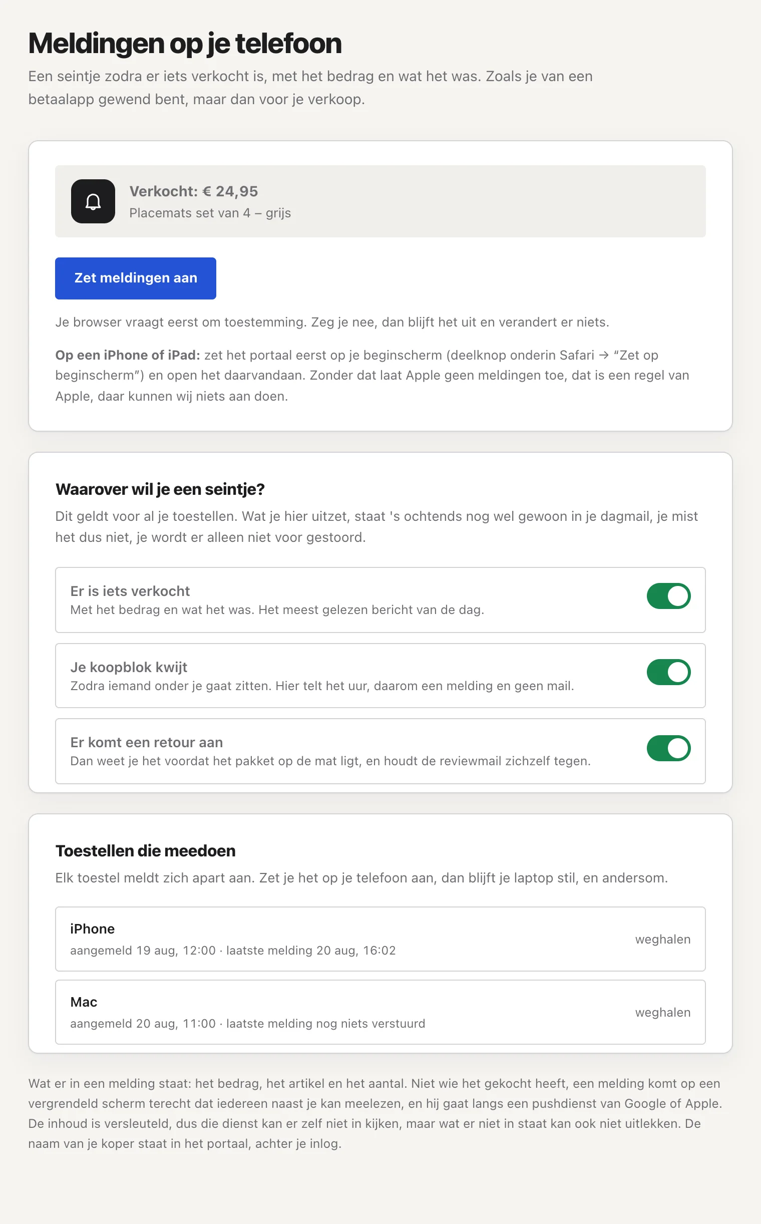 Meldingen aanzetten