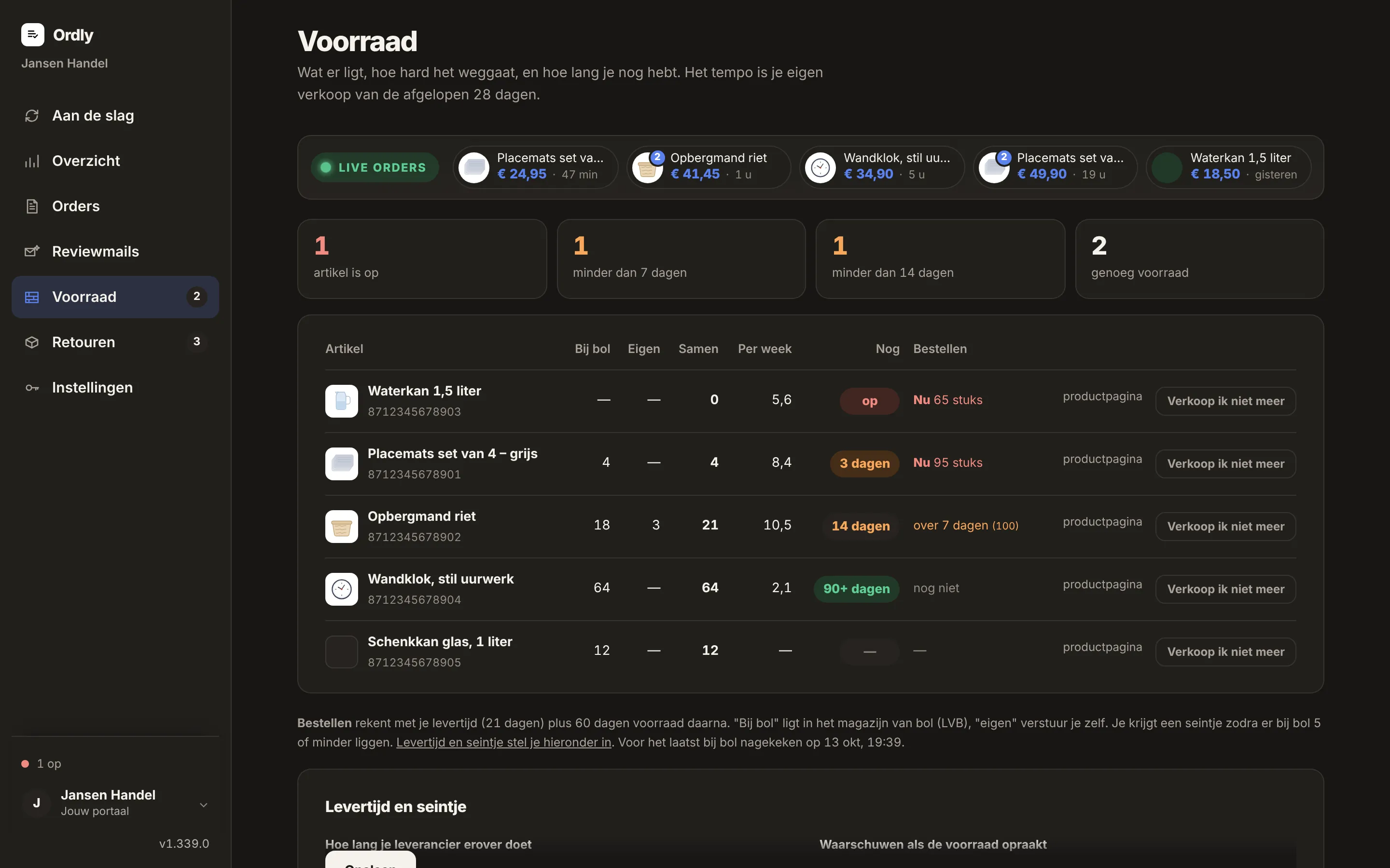 Voorraad in het portaal